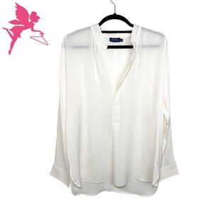 POLO RALPH LAUREN Classic Ivory Silk Split Neck Popover Blouse